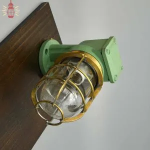 - SL 13112 1 Authentic Fibre Bulkhead Light with Brass Cage - Vintage Nautical Salvage