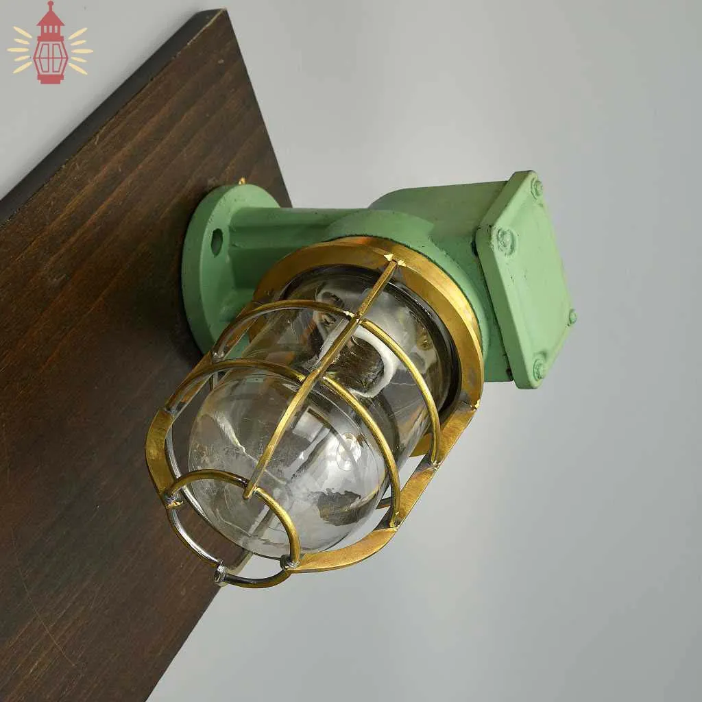 - SL 13112 1 Authentic Fibre Bulkhead Light with Brass Cage - Vintage Nautical Salvage