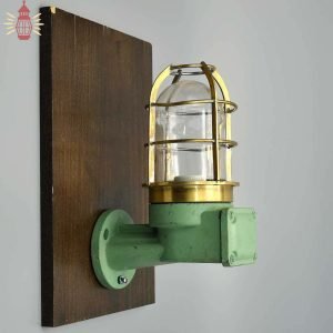 Authentic Fibre Bulkhead Light with Brass Cage - Vintage Nautical Salvage