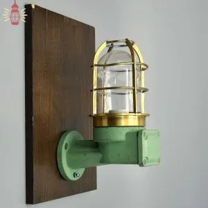 - SL 13112 3 Authentic Fibre Bulkhead Light with Brass Cage - Vintage Nautical Salvage