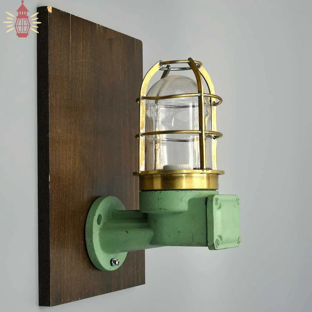 - SL 13112 3 Authentic Fibre Bulkhead Light with Brass Cage - Vintage Nautical Salvage