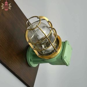 Authentic Fibre Bulkhead Light with Brass Cage - Vintage Nautical Salvage