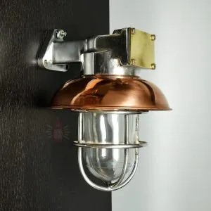 Vintage Aluminium Bulkhead Light with Copper Shade – Salvaged Nautical Wall Light