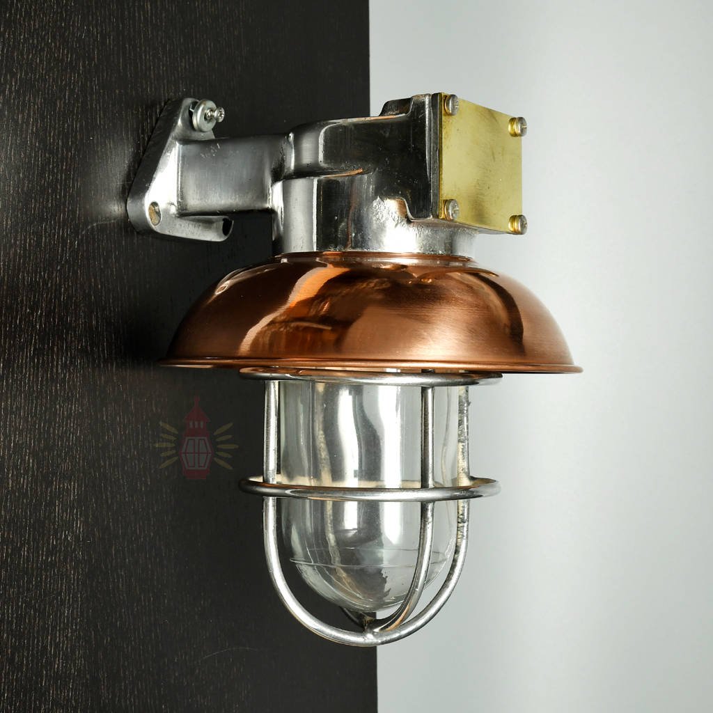 - SL 13133 Vintage Aluminium Bulkhead Light with Copper Shade – Salvaged Nautical Wall Light