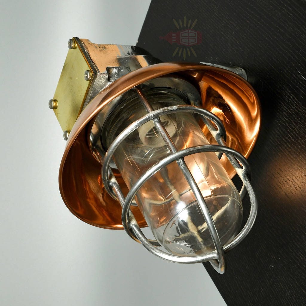 - SL 13133 2 rotated Vintage Aluminium Bulkhead Light with Copper Shade – Salvaged Nautical Wall Light