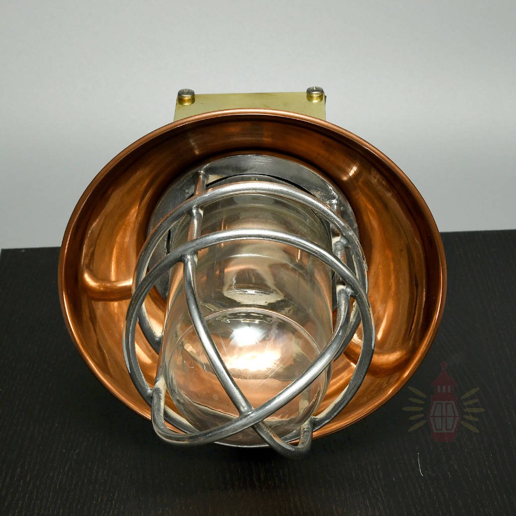 - SL 13133 3 Vintage Aluminium Bulkhead Light with Copper Shade – Salvaged Nautical Wall Light