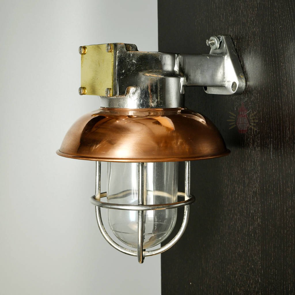 - SL 13133 4 Vintage Aluminium Bulkhead Light with Copper Shade – Salvaged Nautical Wall Light