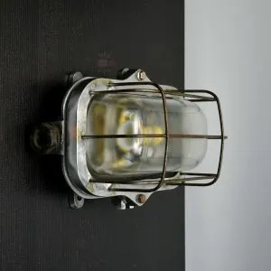 Authentic Vintage Aluminium Bulkhead Light – Salvaged Ship Dome Wall Sconce