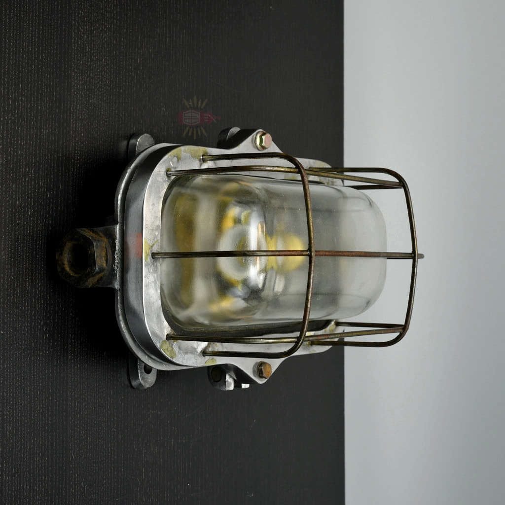 - SL 13356 rotated Authentic Vintage Aluminium Bulkhead Light – Salvaged Ship Dome Wall Sconce