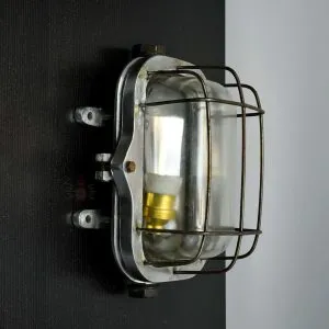 Authentic Vintage Aluminium Bulkhead Light – Salvaged Ship Dome Wall Sconce