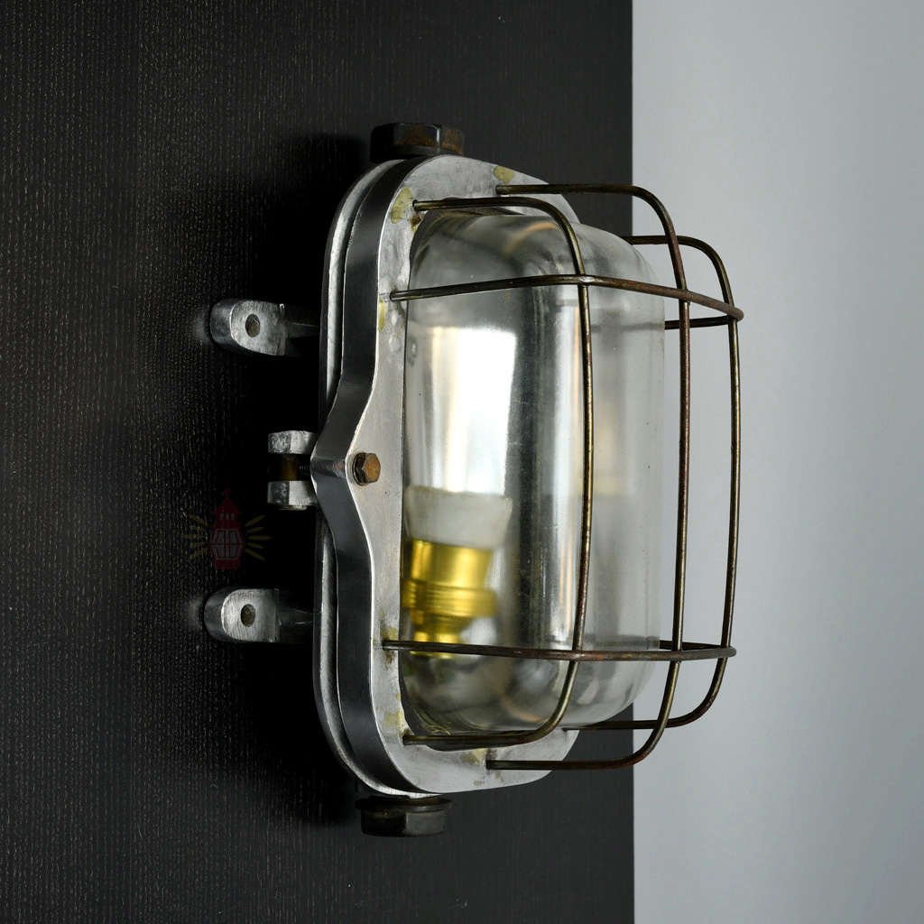 - SL 13356 1 Authentic Vintage Aluminium Bulkhead Light – Salvaged Ship Dome Wall Sconce
