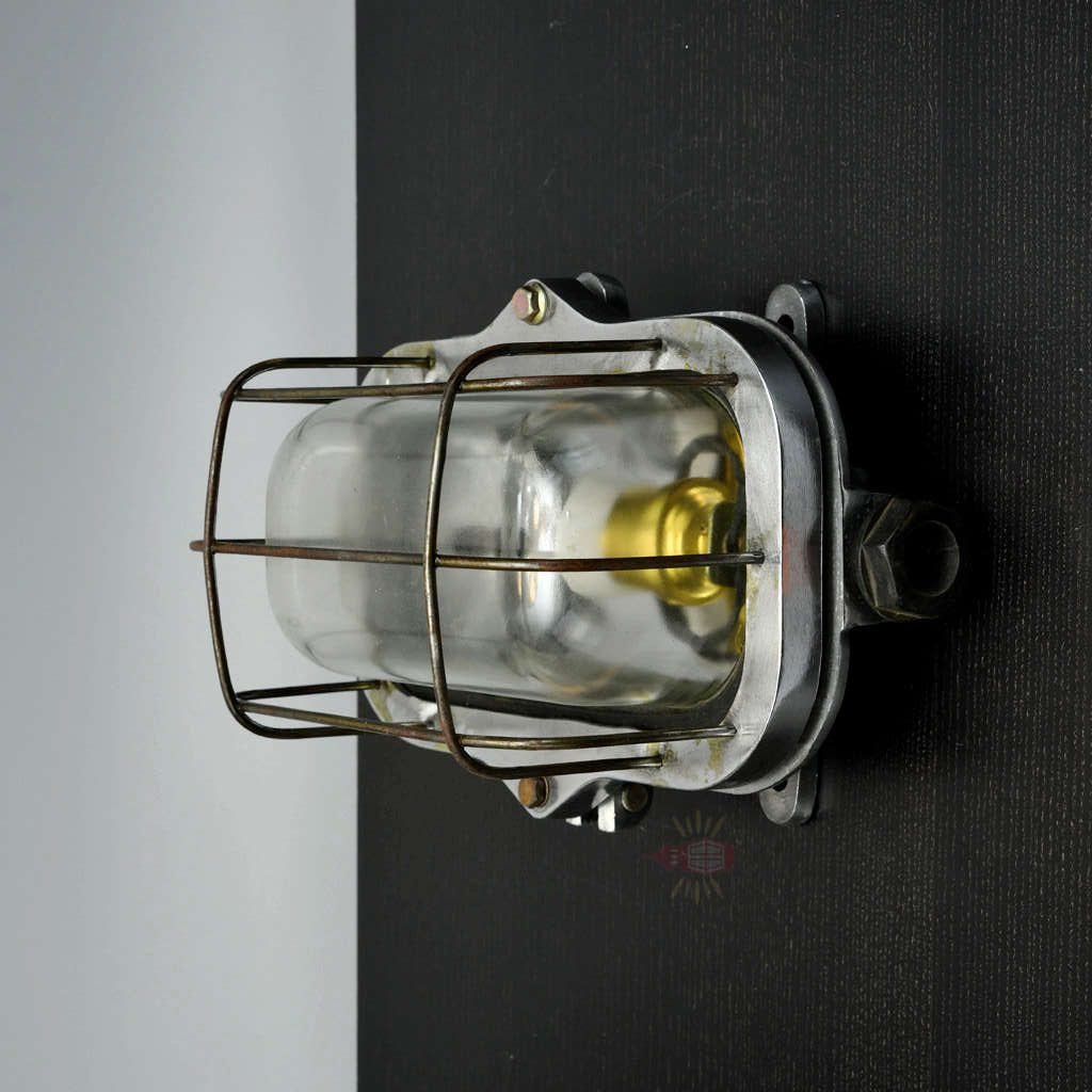 - SL 13356 2 rotated Authentic Vintage Aluminium Bulkhead Light – Salvaged Ship Dome Wall Sconce