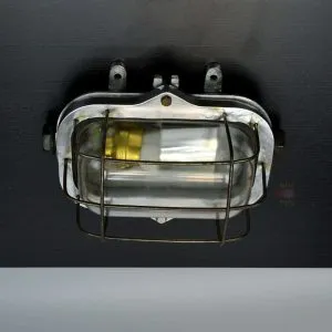 Authentic Vintage Aluminium Bulkhead Light – Salvaged Ship Dome Wall Sconce