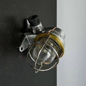 Authentic Vintage Aluminium Nautical Wall Light with Brass Cage