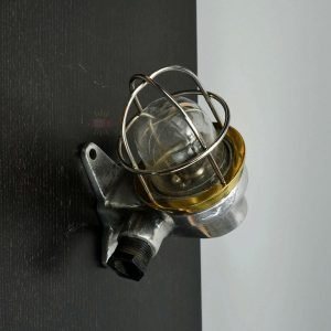 Authentic Vintage Aluminium Nautical Wall Light with Brass Cage