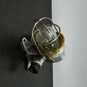 - SL 316 3 Authentic Vintage Aluminium Nautical Wall Light with Brass Cage