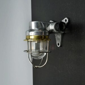 Authentic Vintage Aluminium Nautical Wall Light with Brass Cage