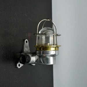Authentic Vintage Aluminium Nautical Wall Light with Brass Cage