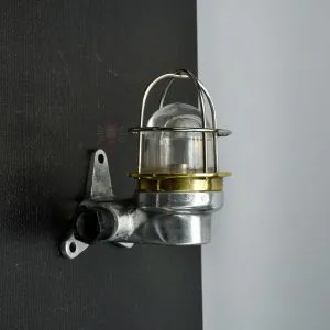 Authentic Vintage Aluminium Nautical Wall Light with Brass Cage