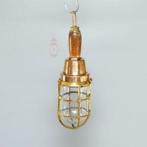 Vintage Brass and Wood Nautical Hand Light – Salvaged Ship Portable Lamp