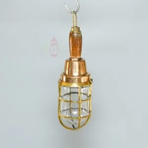 Vintage Brass and Wood Nautical Hand Light – Salvaged Ship Portable Lamp