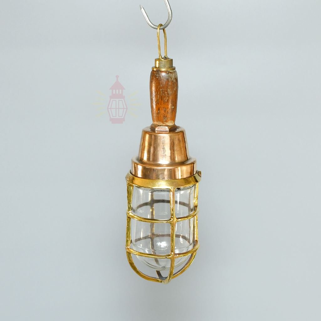 - SL 379 1 Vintage Brass and Wood Nautical Hand Light – Salvaged Ship Portable Lamp