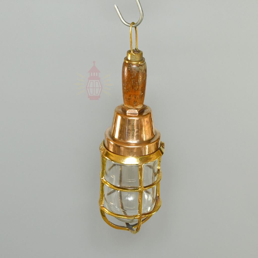 - SL 379 2 Vintage Brass and Wood Nautical Hand Light – Salvaged Ship Portable Lamp