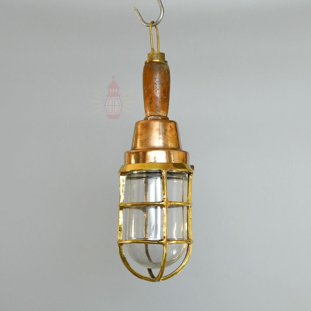 - SL 379 3 Vintage Brass and Wood Nautical Hand Light – Salvaged Ship Portable Lamp