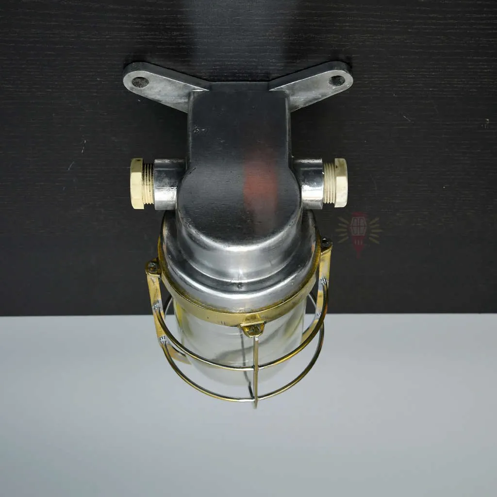 - SL 382 1 rotated Vintage Brass Caged Post Light with Aluminium Mount – Nautical Passageway Sconce