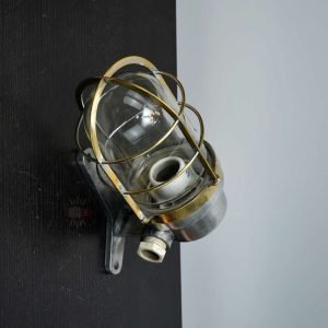 - SL 382 3 Vintage Brass Caged Post Light with Aluminium Mount – Nautical Passageway Sconce