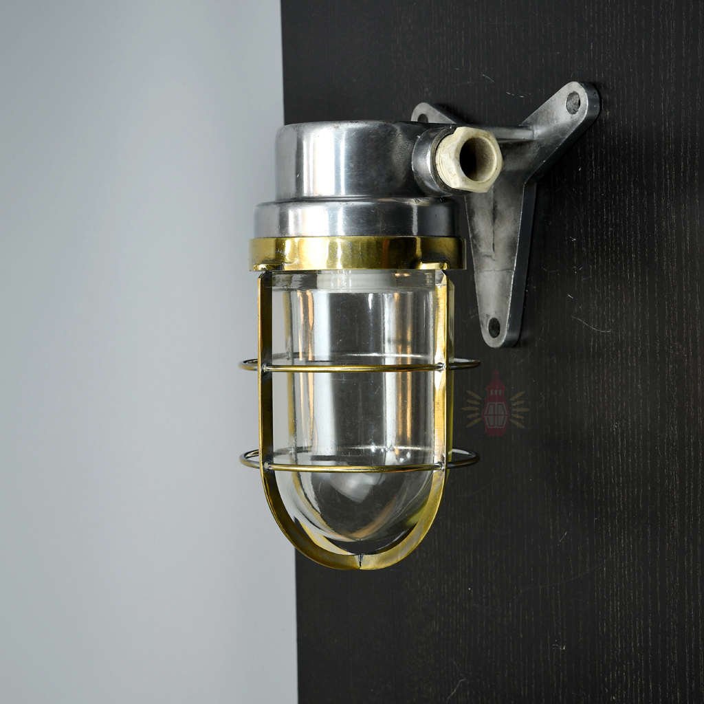 - SL 382 4 Vintage Brass Caged Post Light with Aluminium Mount – Nautical Passageway Sconce