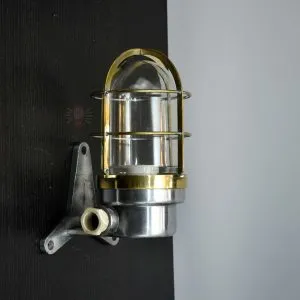 - SL 382 5 Vintage Brass Caged Post Light with Aluminium Mount – Nautical Passageway Sconce