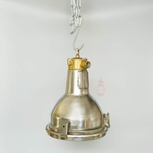 Authentic Vintage Brass Hook Stainless Steel Cargo Pendant Light