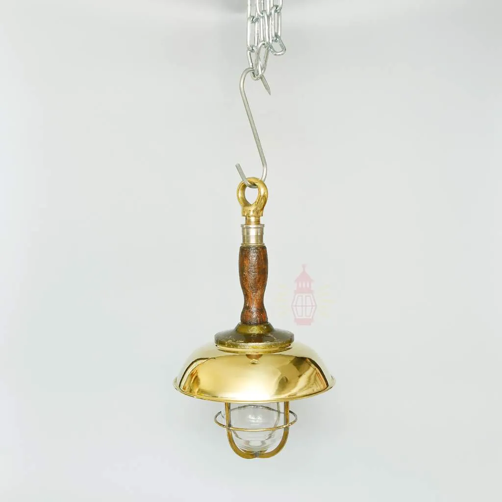 - SL 11005 1 Authentic Vintage Wooden Pendant Light with Brass Shade – Nautical Salvage