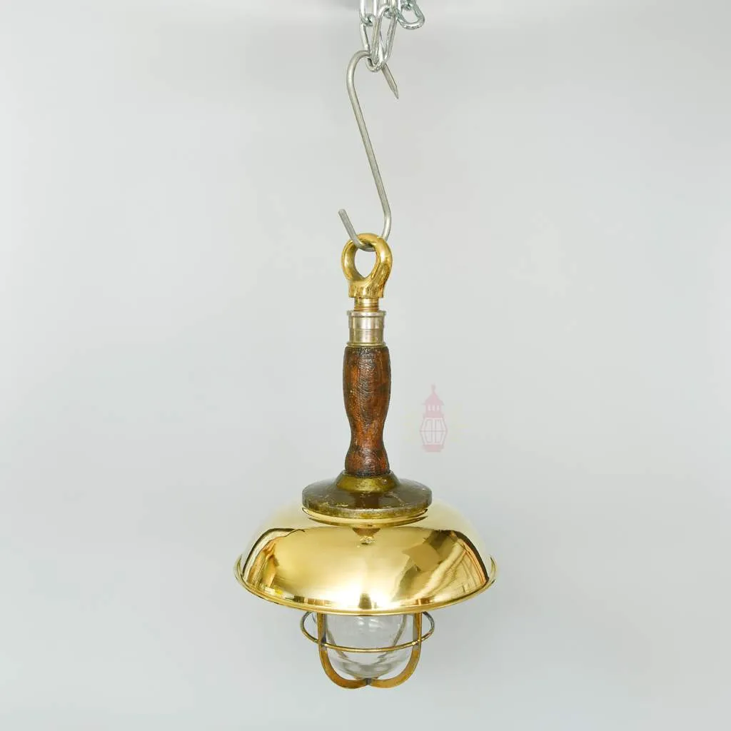 - SL 11005 3 Authentic Vintage Wooden Pendant Light with Brass Shade – Nautical Salvage