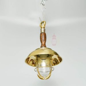 Authentic Vintage Wooden Pendant Light with Brass Shade – Nautical Salvage