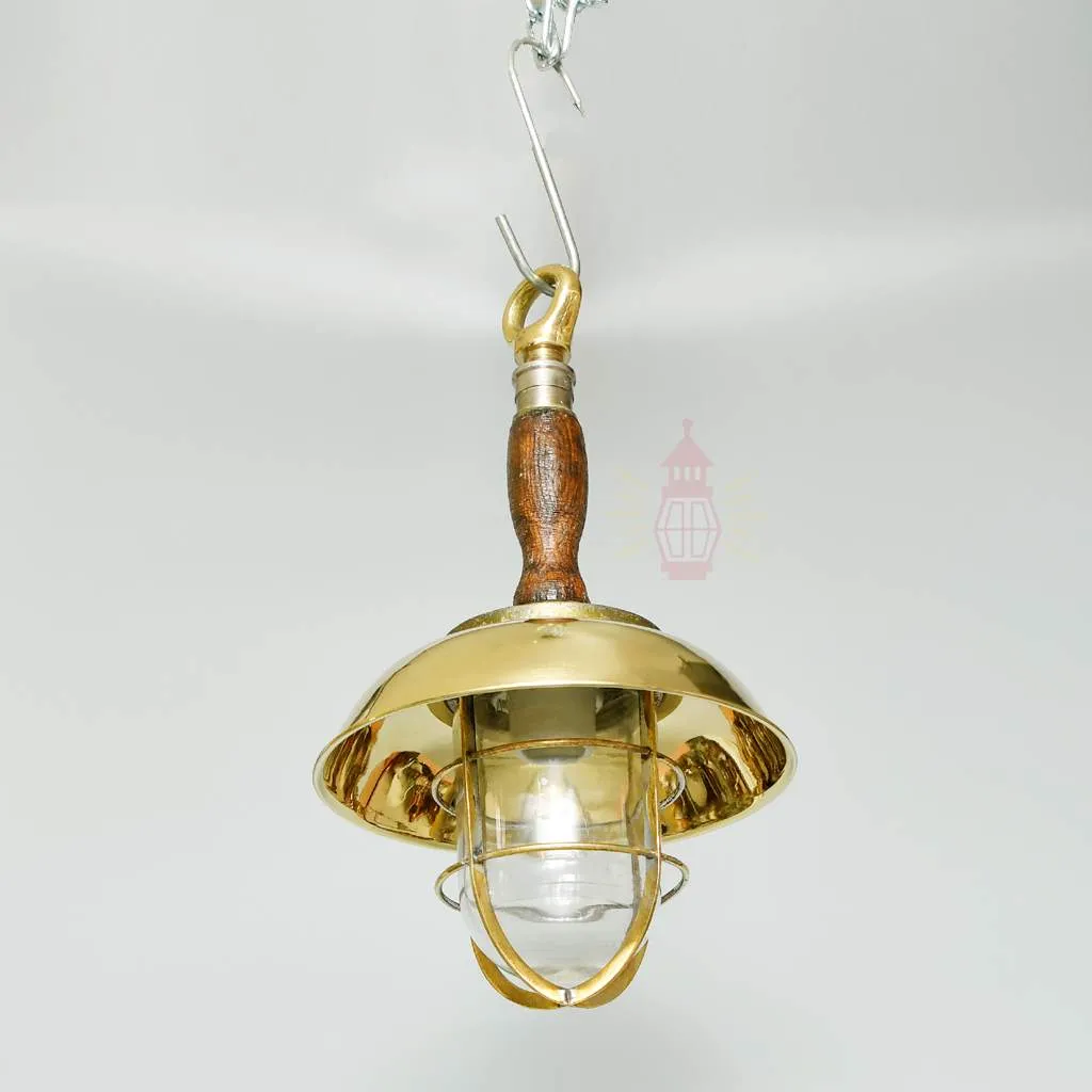 - SL 11005 4 Authentic Vintage Wooden Pendant Light with Brass Shade – Nautical Salvage