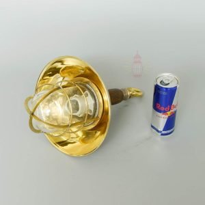 Authentic Vintage Wooden Pendant Light with Brass Shade – Nautical Salvage