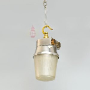 Authentic Vintage Polished Aluminium Nautical Pendant Light with Brass Hook
