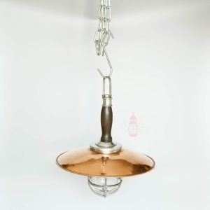 Authentic Vintage Aluminium Nautical Pendant Light with Copper Shade
