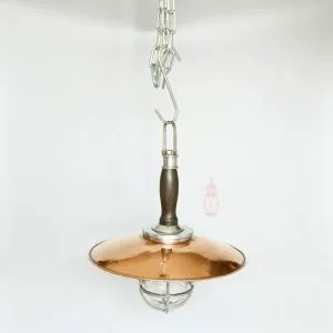 Authentic Vintage Aluminium Nautical Pendant Light with Copper Shade