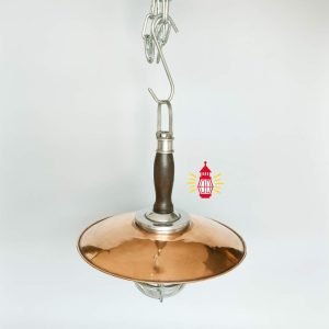 Authentic Vintage Aluminium Nautical Pendant Light with Copper Shade