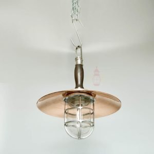 Authentic Vintage Aluminium Nautical Pendant Light with Copper Shade