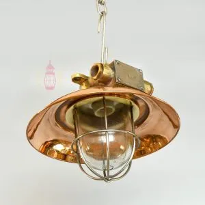 Authentic Vintage Brass Pendant Light with Copper Shade