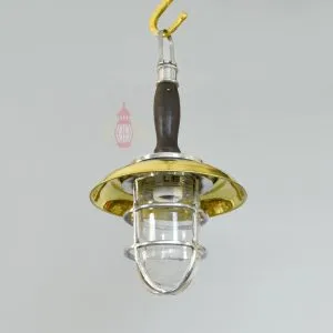 - SL 11806 5 Authentic Vintage Brass Hanging Lamp with Handle and Shade – Nautical Salvage