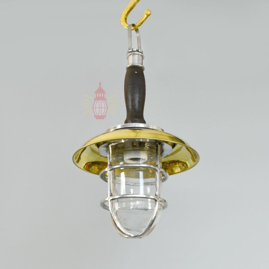 - SL 11806 5 Authentic Vintage Brass Hanging Lamp with Handle and Shade – Nautical Salvage