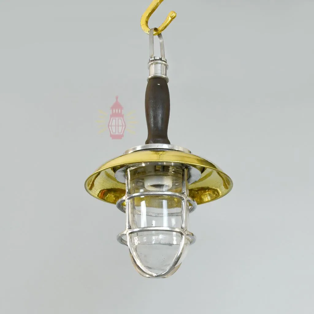 - SL 11806 5 Authentic Vintage Brass Hanging Lamp with Handle and Shade – Nautical Salvage
