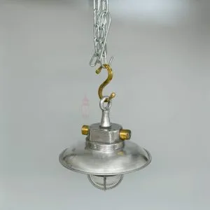 Authentic Vintage Aluminium Pendant Light with Brass – Nautical Hanging Salvage