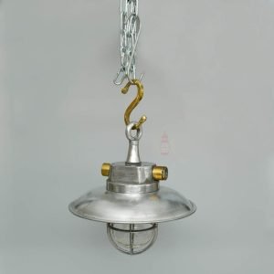 Authentic Vintage Aluminium Pendant Light with Brass – Nautical Hanging Salvage