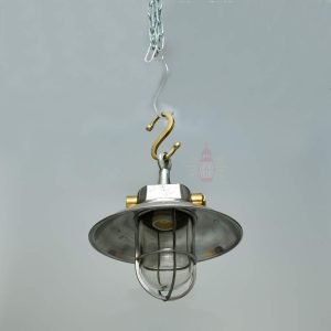 Authentic Vintage Aluminium Pendant Light with Brass – Nautical Hanging Salvage